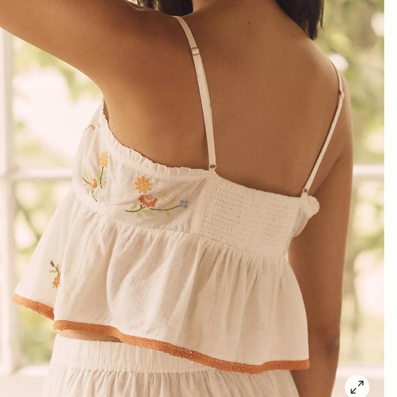 Anthropologie Cami and Boxer Shorts Floral Embroidered Pajama Set - Picture 3 of 10